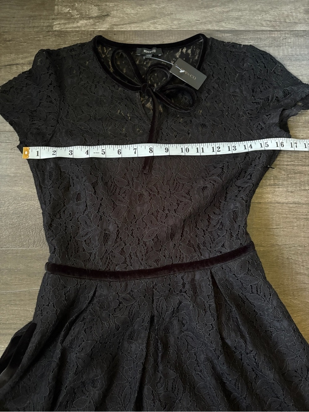 NWT Rw&Co Black Lace Fit-and-Flare Dress with Velvet Trim and Pockets - Picture 3 of 7